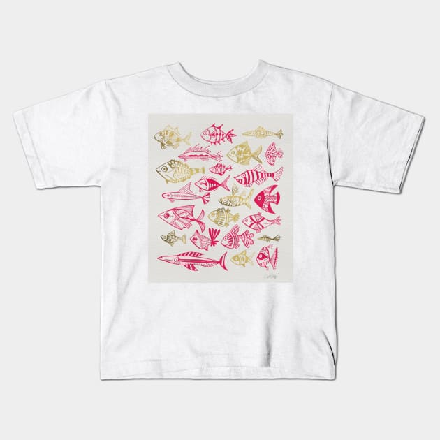 fish inkings pink maroon Kids T-Shirt by CatCoq